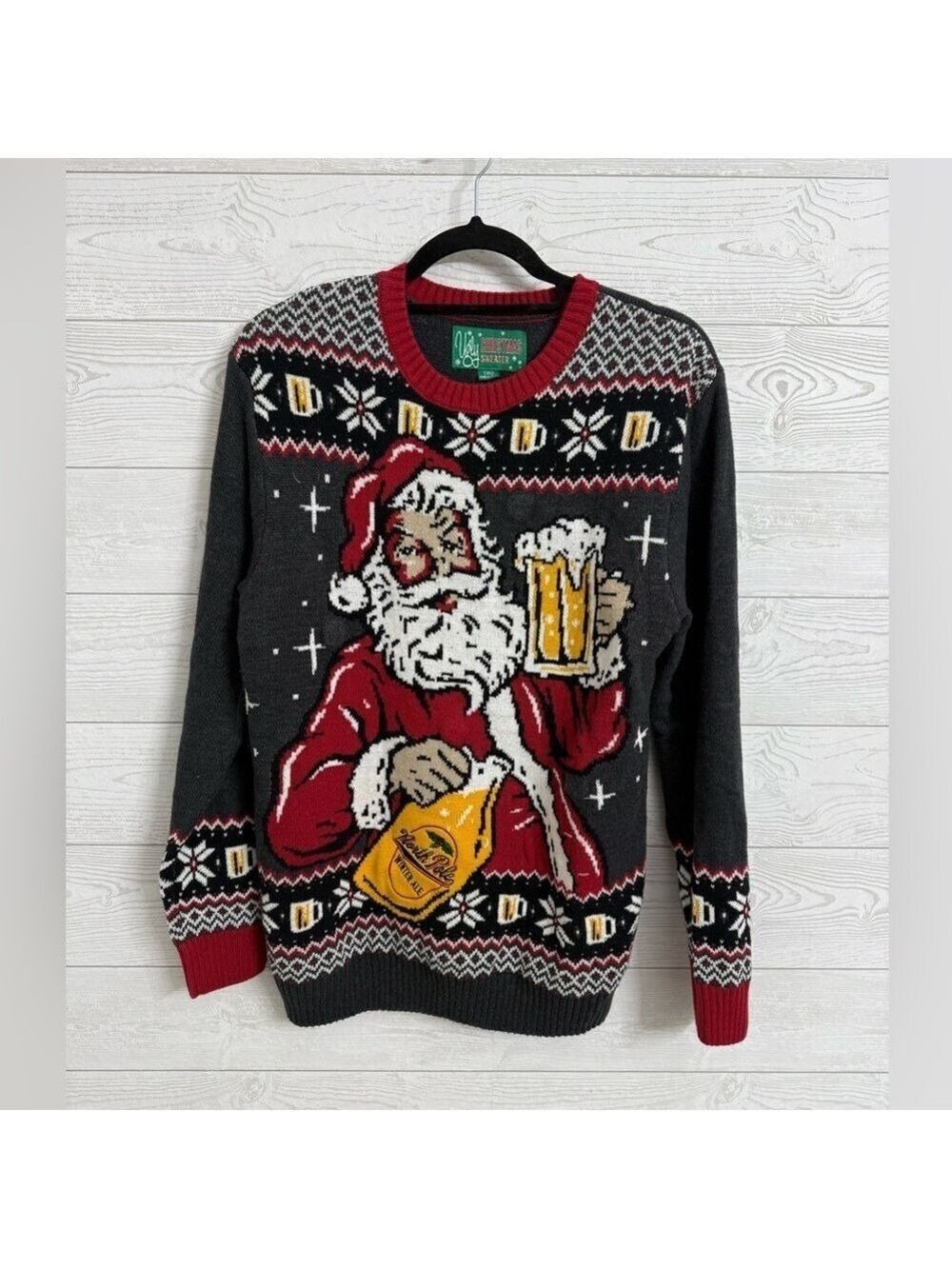 Ugly Christmas Sweater Women’s Grey Knit Santa Sweater. Size M